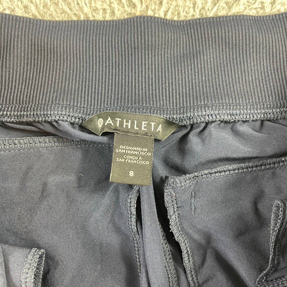 Athleta Navy Blue Ribbed Waistband Straight Leg Active Travel Pants Womens 8 - Picture 2 of 8